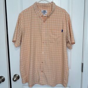 AFTCO Dorsal Short Sleeve Button Down Plaid Shirt Mens XL Orange Fishing Outdoor